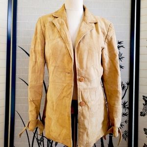 [American Flirt] Soft Beige Suede Leather Patchwork Jacket